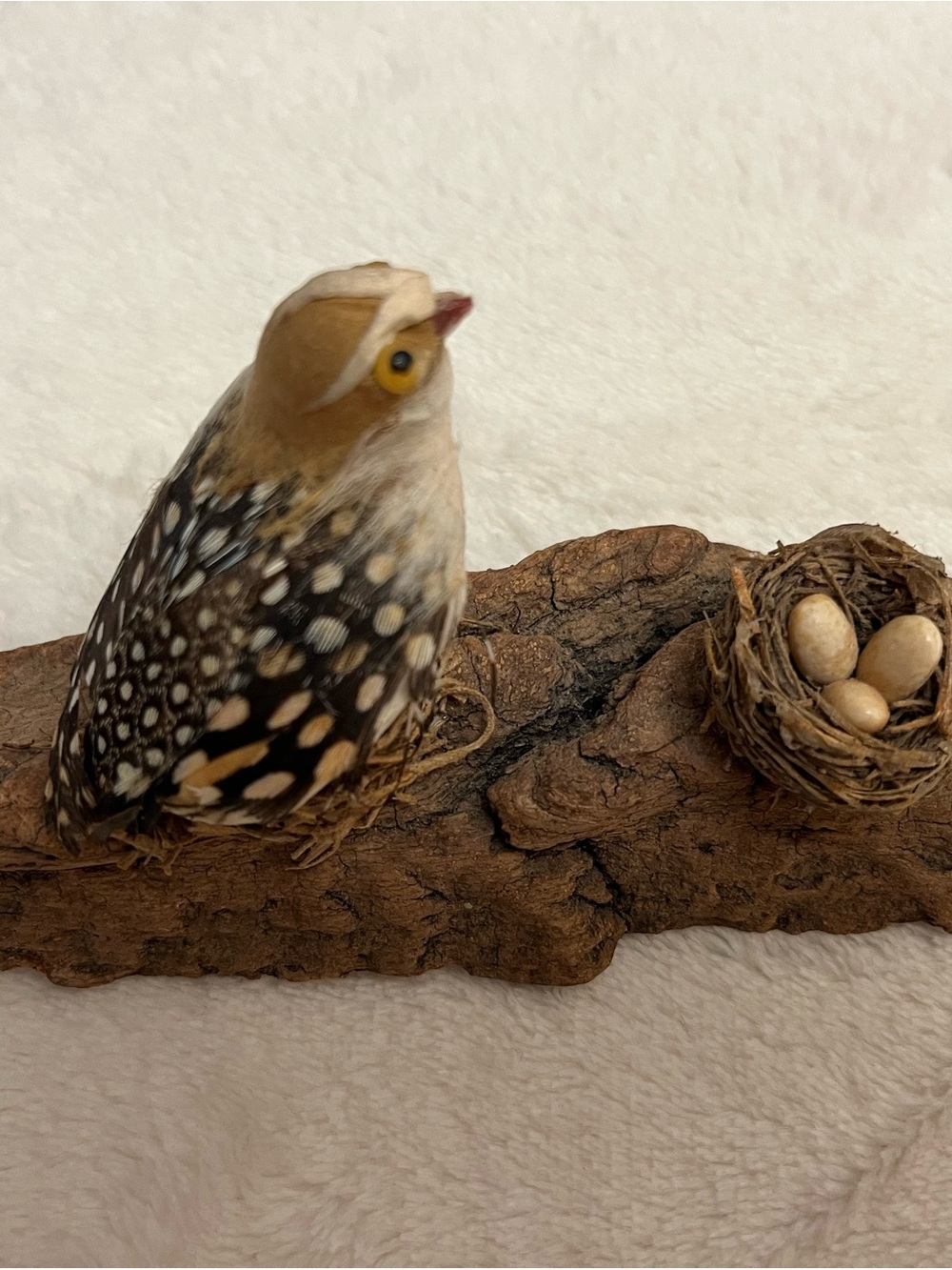 Vintage Faux Bird Partridge And Nest On Driftwood Sculpture